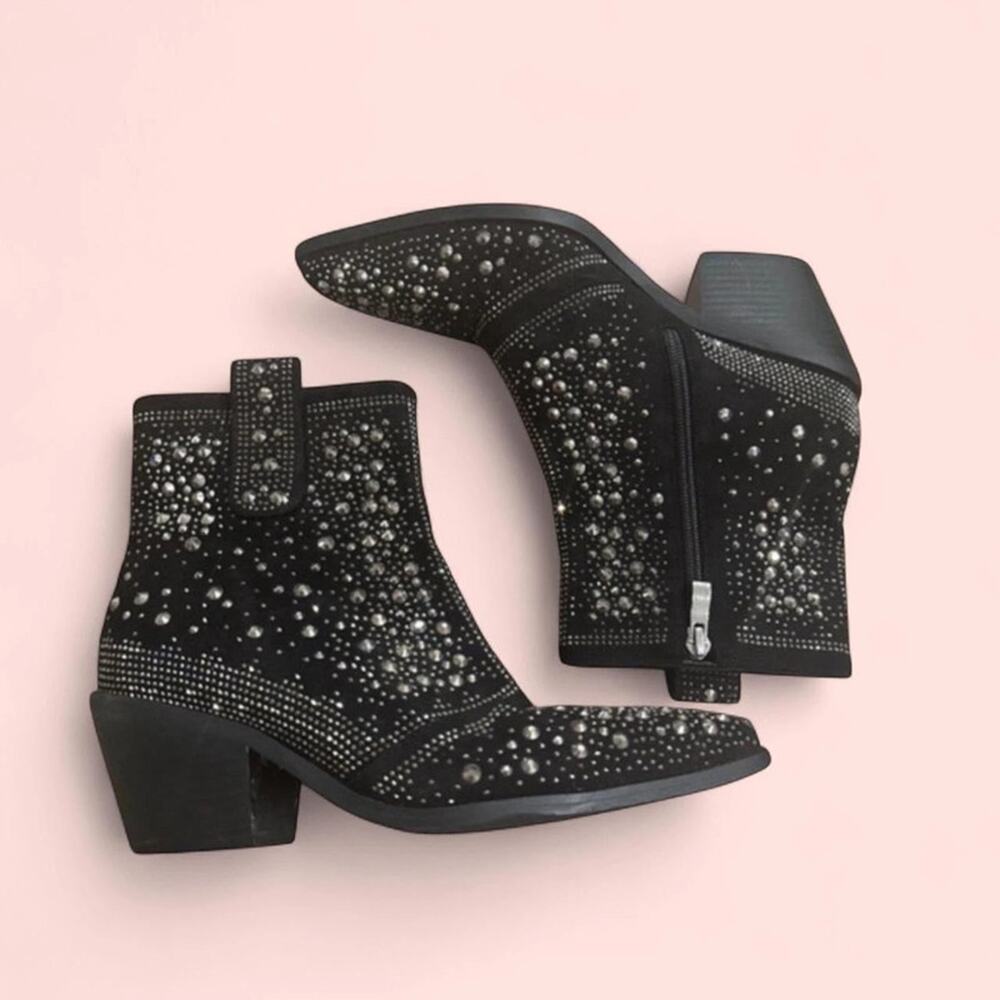 Black western ankle boots with rhinestone detailing